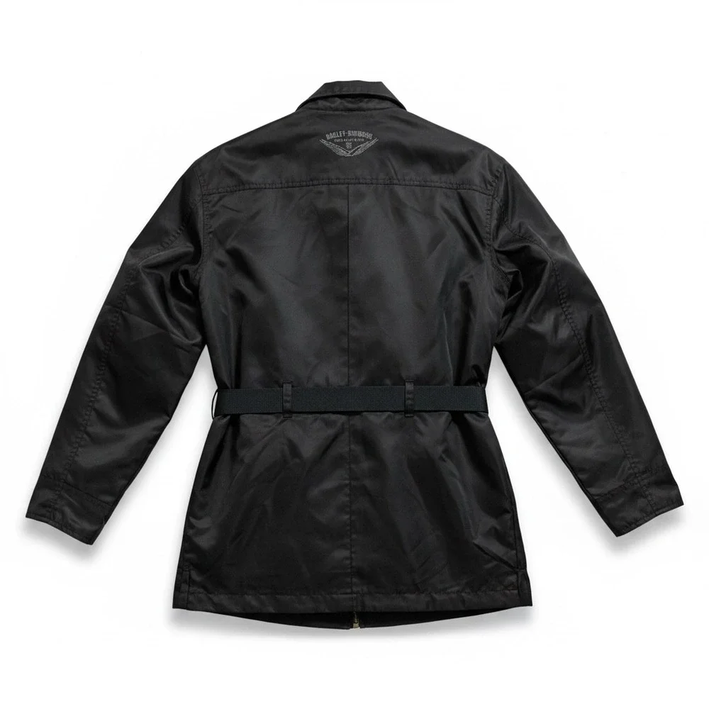 Harley-Davidson Womens Black Nylon Belted Field Jacket‎ Medium Logo Embroidered